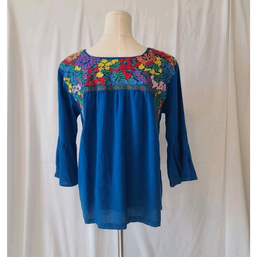 J. Marie Womens Blue Embroidered Jenna Flared Sleeve Floral Top Small - Picture 5 of 6